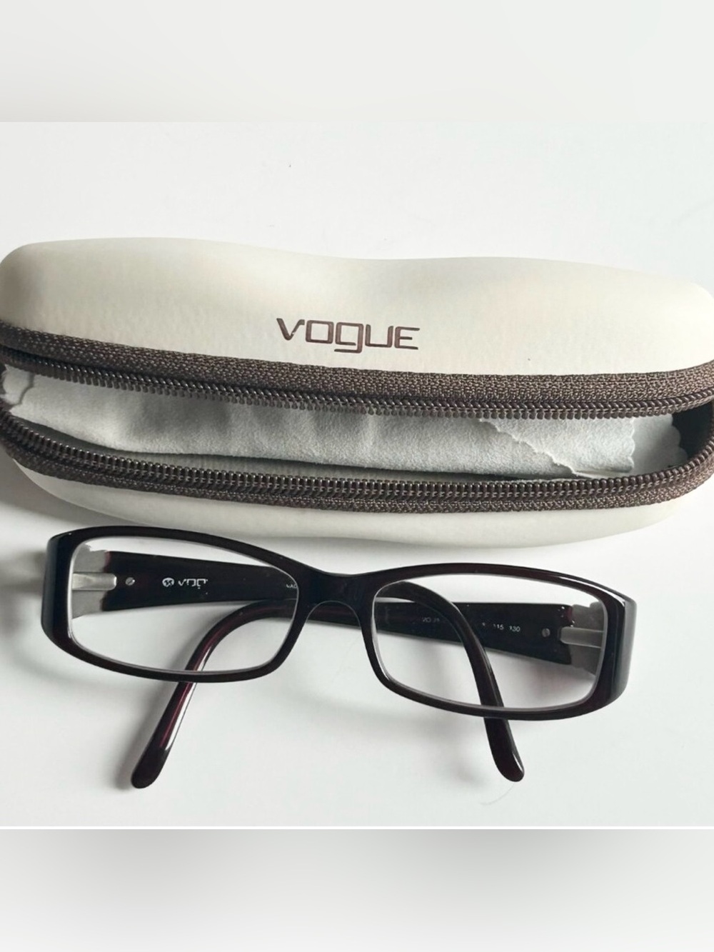 Vogue Vintage Rectangle Eyeglass Frames Burgundy Silver Rhinestone With Case